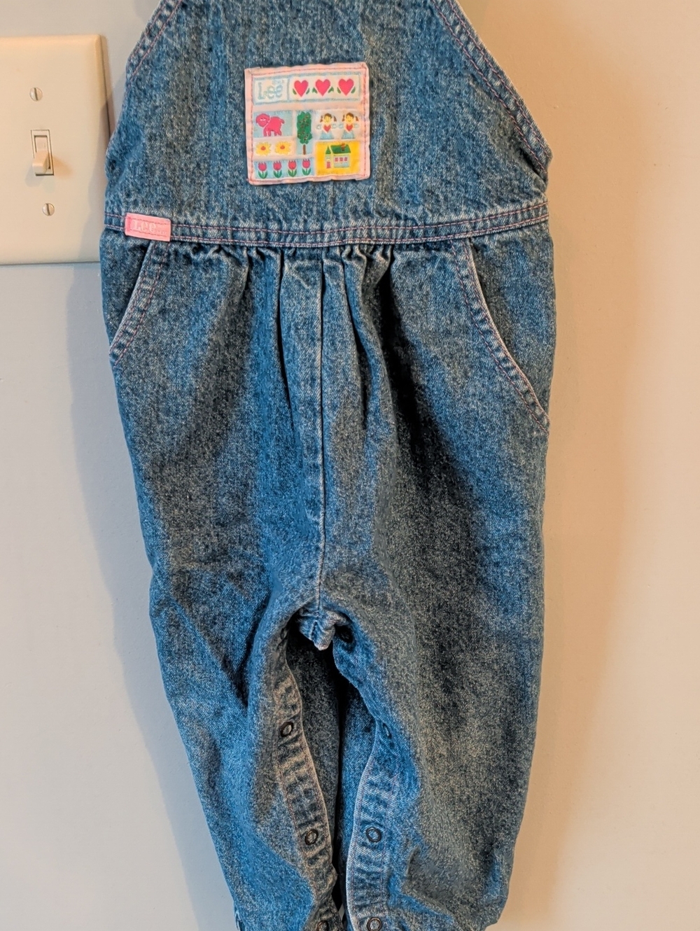 Vintage Lee Kids Blue Denim Overalls - Cute Patch Detail 2 T